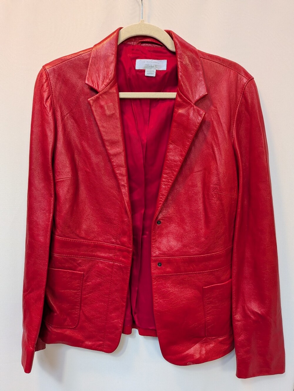 Vintage 100% Lambskin Red Leather Stensse Blue Blazer Jacket Size US 4